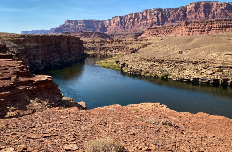 Vermillion Cliffs and Colorado River as seen from Lees Ferry, Arizona