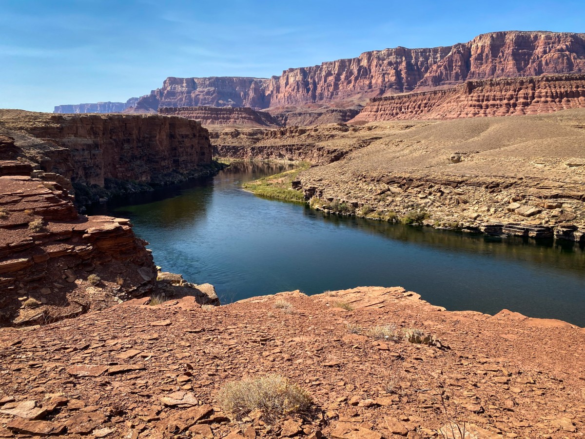 Vermillion Cliffs and Colorado River as seen from Lees Ferry, Arizona