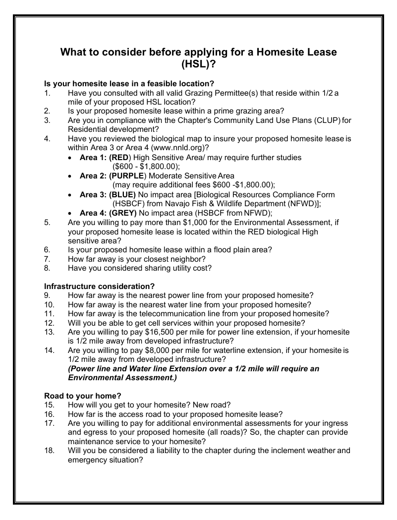 Navajo Nation homesite lease application process